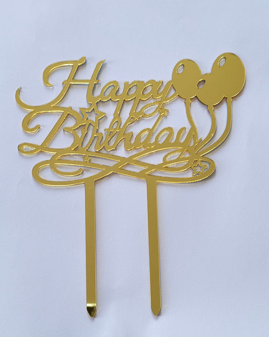 Insert pentru tort – Happy Birthday, plexiglas oglindă auriu
