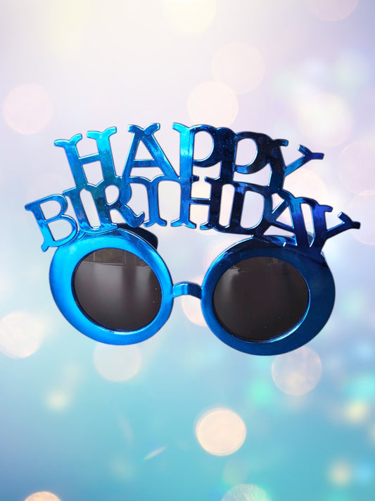 Ochelari de petrecere -Happy Birthday -albastru metalizat