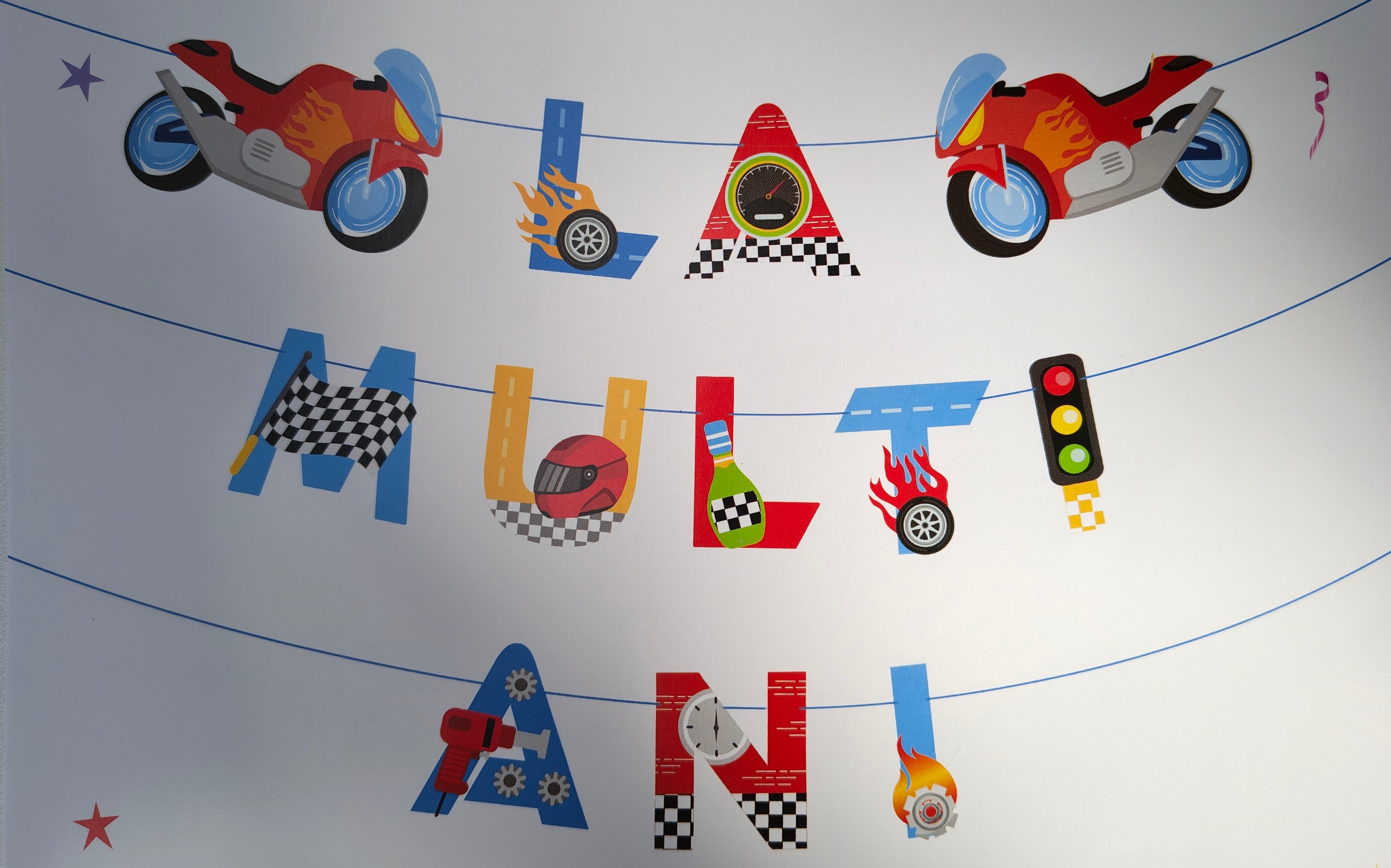 Ghirlandă decorativă -La mulți ani -Motocicletă