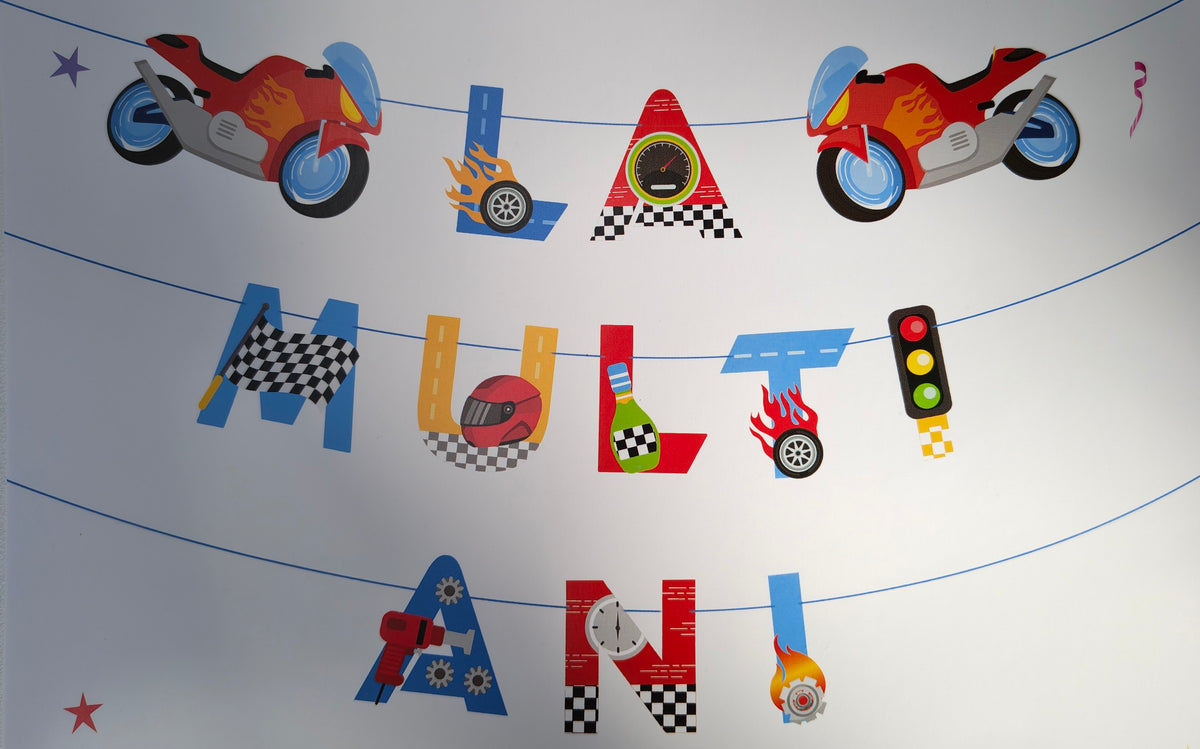 Ghirlandă decorativă -La mulți ani -Motocicletă
