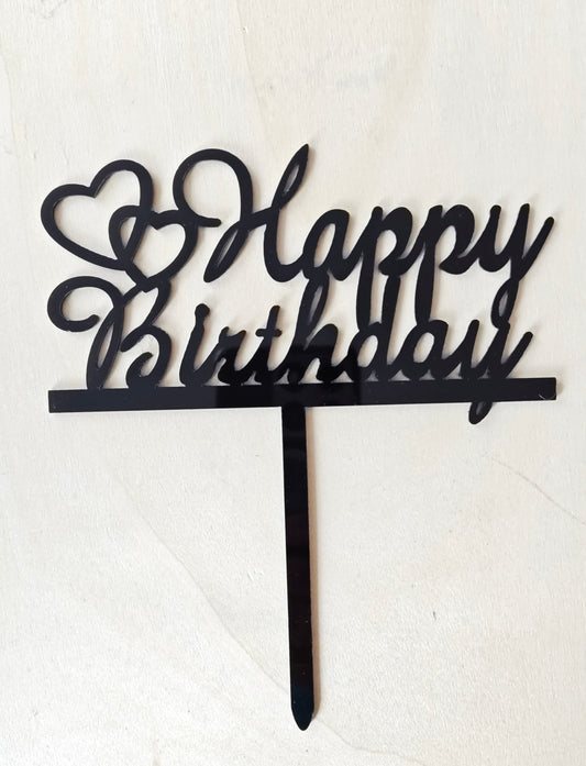 Insert pentru tort – Happy Birthday, negru oglindă