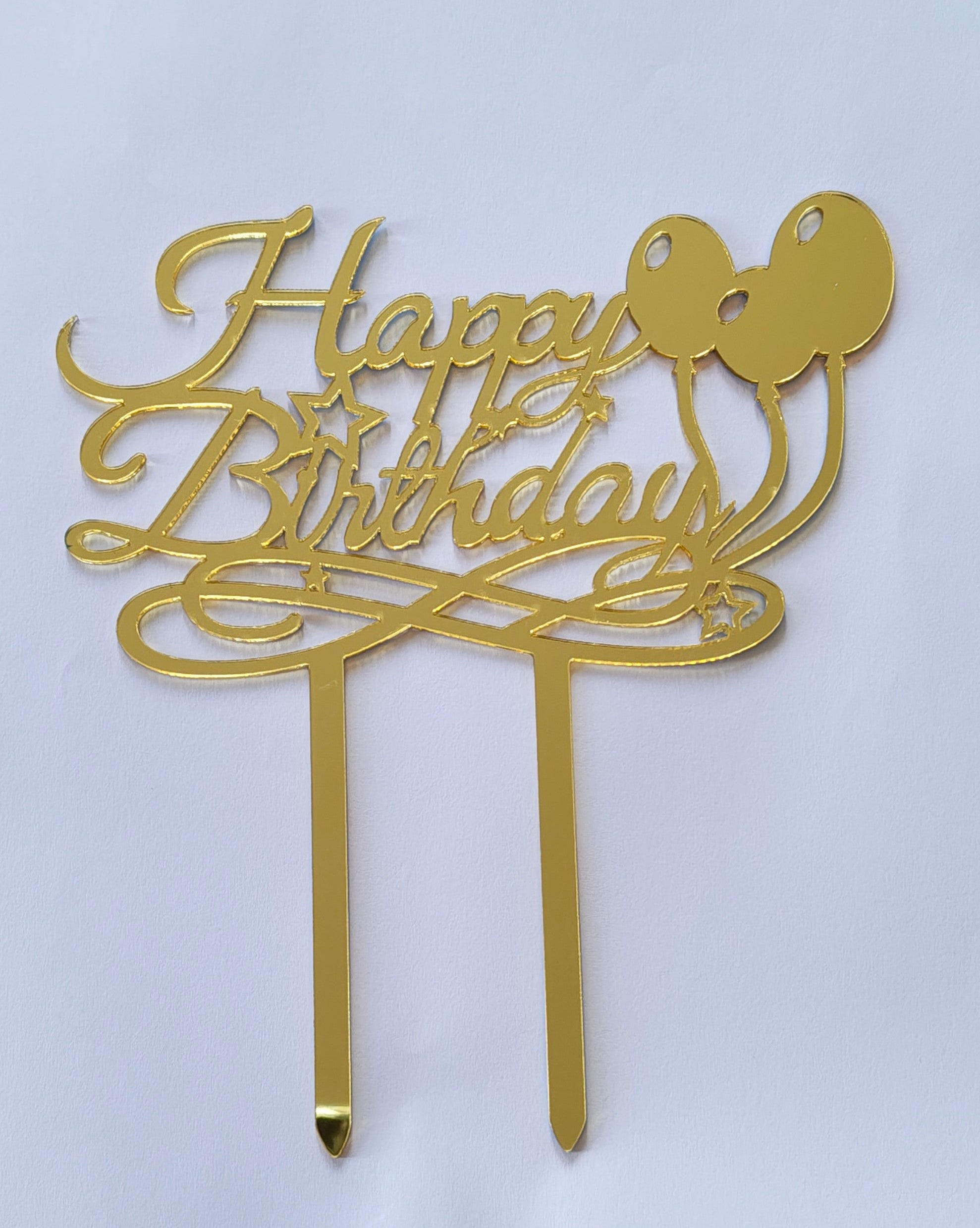 Insert pentru tort – Happy Birthday, plexiglas oglindă auriu