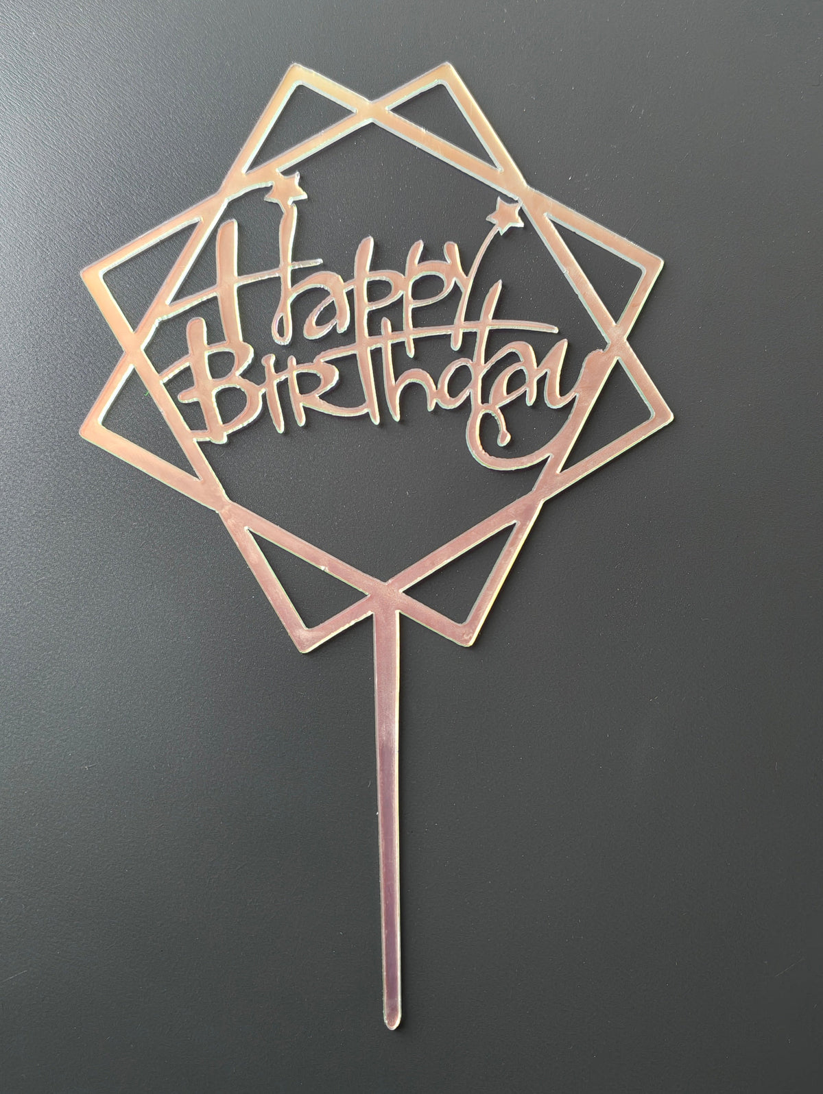 Insert decorativ pentru tort -Happy Birthday -Alb holografic cu reflexii multicolore