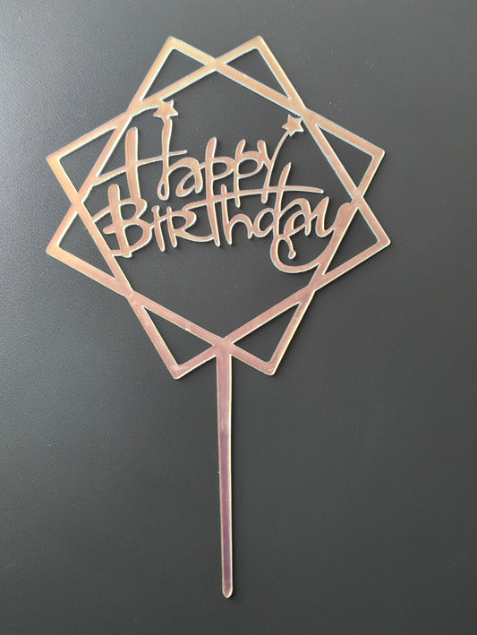 Insert decorativ pentru tort -Happy Birthday -Alb holografic cu reflexii multicolore