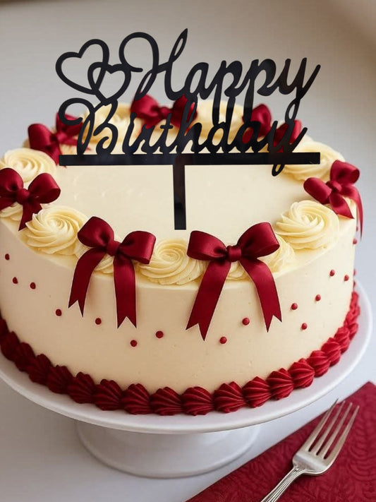 Insert pentru tort – Happy Birthday, negru oglindă