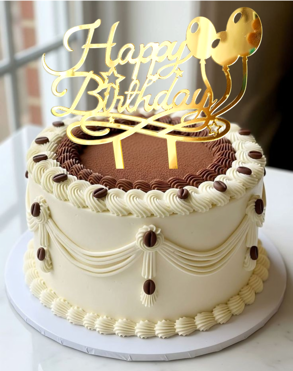 Insert pentru tort – Happy Birthday, plexiglas oglindă auriu