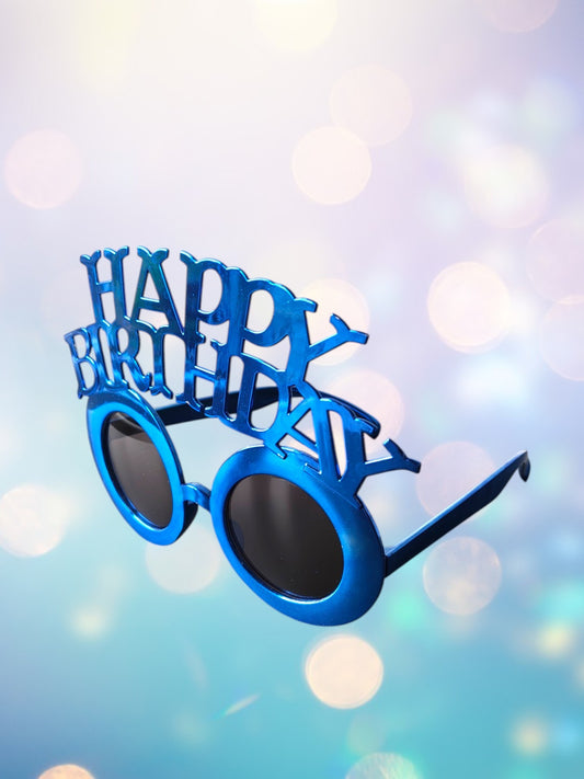 Ochelari de petrecere -Happy Birthday -albastru metalizat