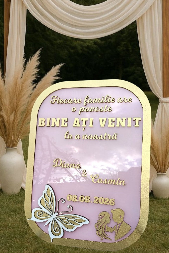 Plachetă de întâmpinare pentru nuntă din plexiglas